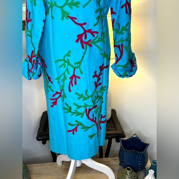 Gretchen Scott Twill Twig Jacket Turquoise Embroidered Button Front Medium - Picture 10 of 13